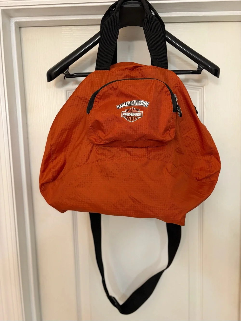 Harley Davidson Duffle Bag Orange Packable Nylon Shoulder Strap Light Weight 19”